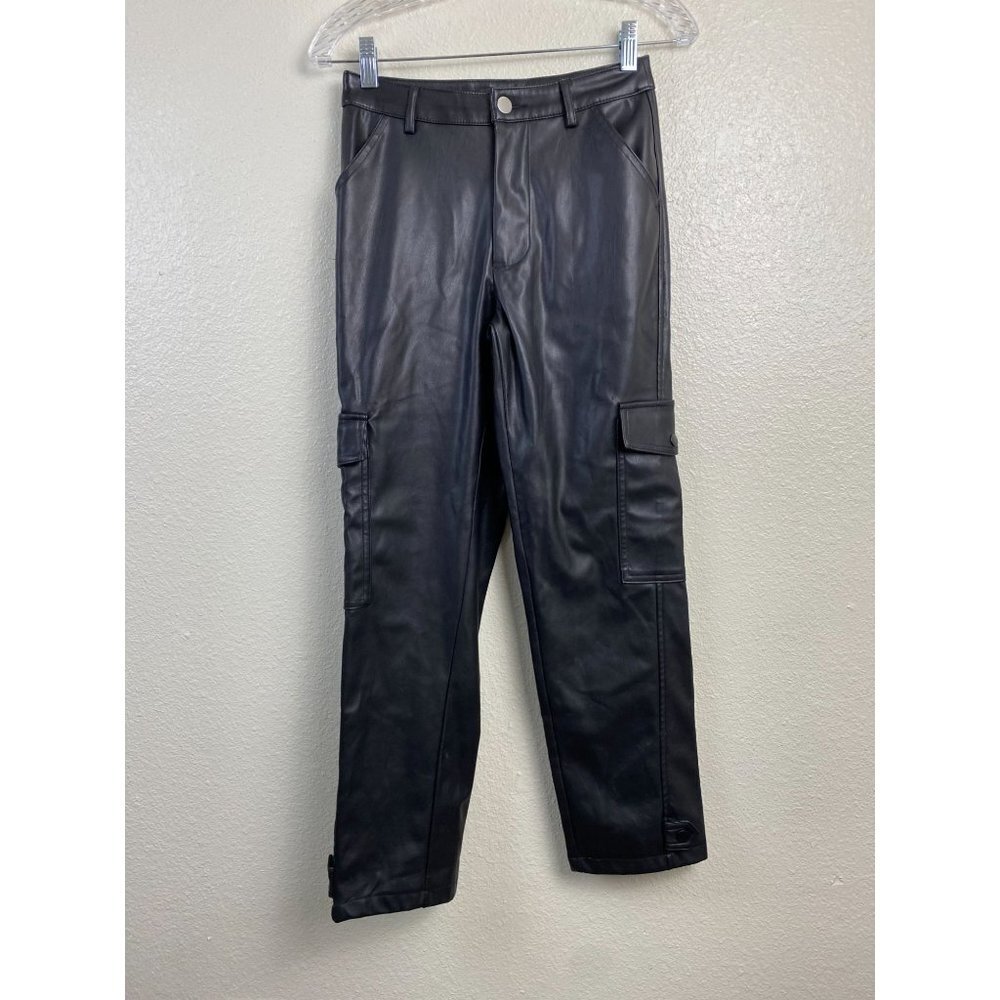 Forever 21 Faux Leather Cargo Pants Womens sz XS Black Moto Y2k 90s Contemporary